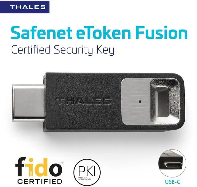 Alt view image 2 of 5 - Thales - SafeNet eToken Fusion - Phishing-Resistant FIDO2 Certified Security Key for Digital certificates or FIDO2 authentication to Web apps and desktops - USB-C, Pack of 10