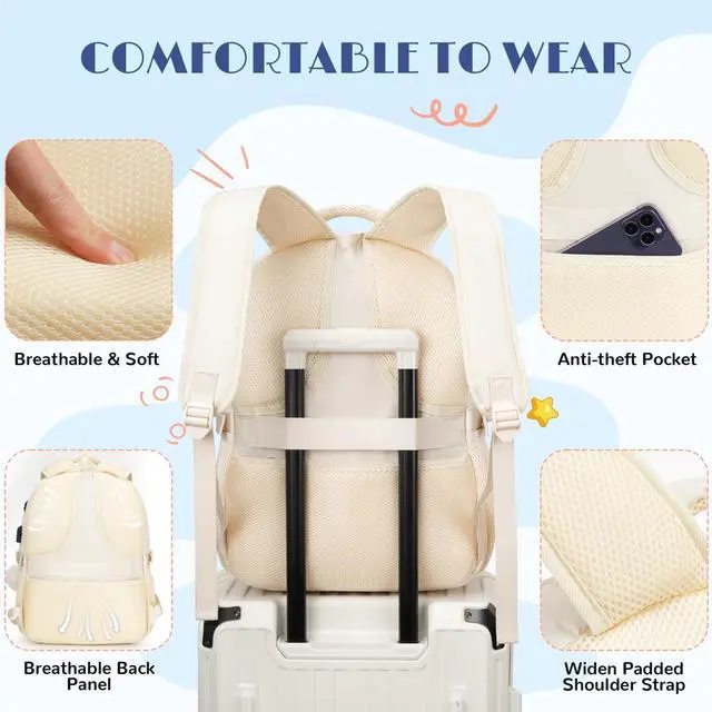 Alt view image 5 of 5 - kadilong Cute Middle High School Bags Bookbag for Teen Girls,Laptop Backpack for Women,Back Pack Knapsack for College Student(Beige)