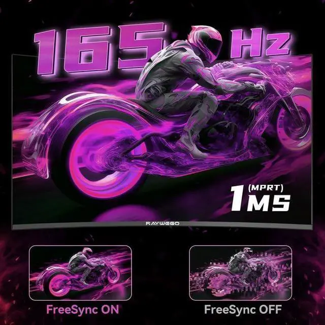 Alt view image 3 of 5 - Raywego 34'' Curved Gaming Monitor 165Hz UWQHD 3440×1440P Monitor,PIP/PBP, HDR, 300nits 1ms,127% sRGB FreeSync & Eye-Care, Support VESA,Tilt Adjustment,HDMI×2 & DP 1.4×2(DP Cable Included)