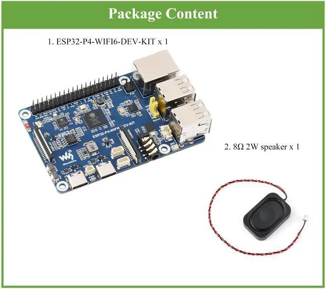 Alt view image 2 of 5 - AI ESP32-P4-WIFI6-DEV-KIT Development Board, Based On ESP32-P4 and ESP32-C6, Supports Wi-Fi 6 and Bluetooth 5 / BLE 5, Rich Human-Machine Interfaces, Supports AI Speech Interaction, with Speaker