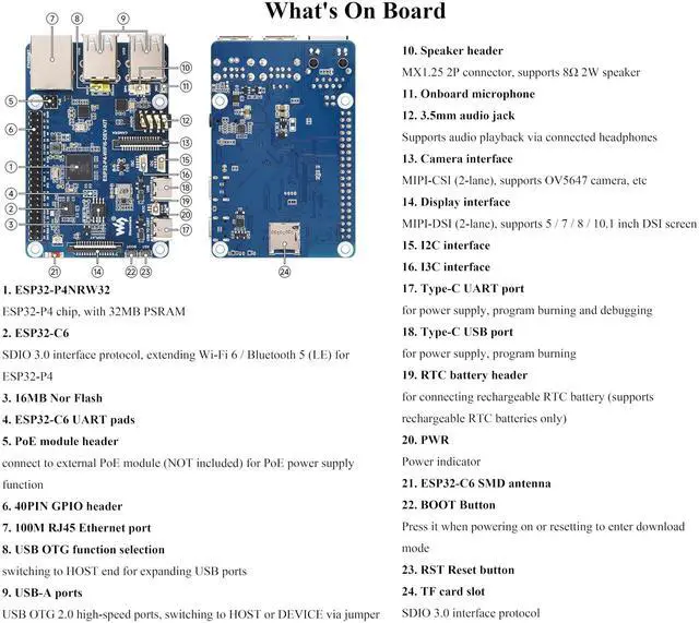 Alt view image 4 of 5 - AI ESP32-P4-WIFI6-DEV-KIT Development Board, Based On ESP32-P4 and ESP32-C6, Supports Wi-Fi 6 and Bluetooth 5 / BLE 5, Rich Human-Machine Interfaces, Supports AI Speech Interaction, with Speaker