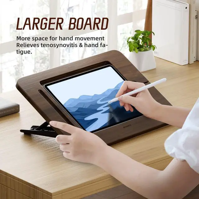 Alt view image 3 of 5 - AFOOYO Bamboo Tablet Drawing Stand Tablet Holder - Portable & Adjustable 5 Angles,Laptop Stands Riser,Compatible with 12.9/13 inch iPad Pro-3rd-7th Gen(Walnut Varnish)