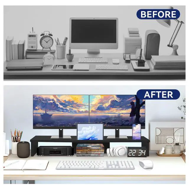 Alt view image 4 of 5 - TV Riser Stand with LED Lights, 42.5in Super Large Monitor Stand with Phone Tablet Holder, Tabletop TV Stand Riser for Desk, Desktop Organizer for Computer, TV, Laptop, Printer