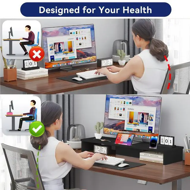 Alt view image 5 of 5 - TV Riser Stand with LED Lights, 42.5in Super Large Monitor Stand with Phone Tablet Holder, Tabletop TV Stand Riser for Desk, Desktop Organizer for Computer, TV, Laptop, Printer