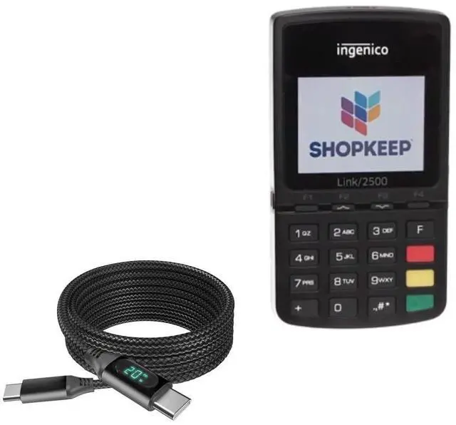 Main image of BoxWave Cable Compatible with Ingenico Link 2500 - PowerDisplay PD Cable (6ft) - USB-C to USB-C (100W), LED Wattage Info Extra Long Braided Nylon - Jet Black