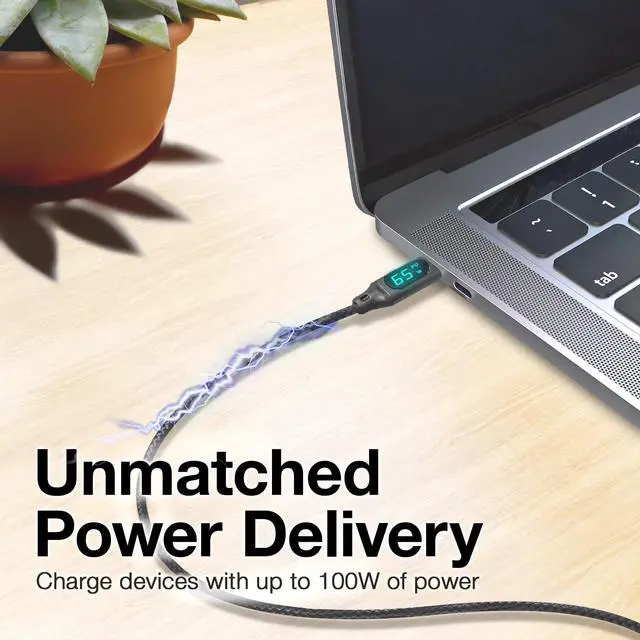 Alt view image 4 of 5 - BoxWave Cable Compatible with Ingenico Link 2500 - PowerDisplay PD Cable (6ft) - USB-C to USB-C (100W), LED Wattage Info Extra Long Braided Nylon - Jet Black