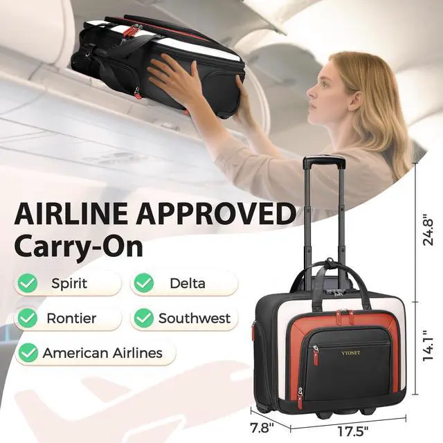 Alt view image 3 of 5 - Ytonet Rolling Laptop Bag, Rolling Briefcase for Women with Lock, 17.3 Inch Carry On Laptop Bag with Wheels, Roller Bag with Insulated & Waterproof Pocket, Teacher Bag for Work Travel Business College