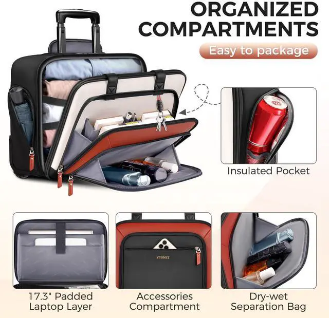 Alt view image 4 of 5 - Ytonet Rolling Laptop Bag, Rolling Briefcase for Women with Lock, 17.3 Inch Carry On Laptop Bag with Wheels, Roller Bag with Insulated & Waterproof Pocket, Teacher Bag for Work Travel Business College
