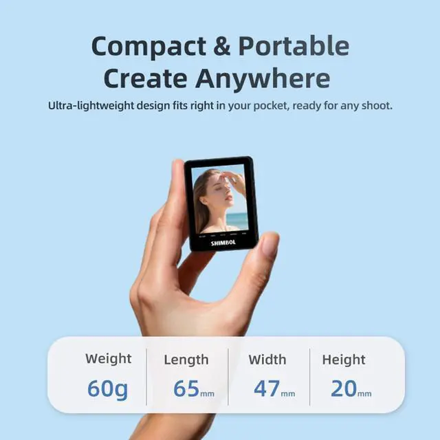 Alt view image 2 of 5 - Shimbol CP5 MINI 2 Wireless Vlog Selfie Monitor Screen Compatible with iPhone&Android, 2.4 Screen with Bluetooth Remote, Using Phone Rear Camera for Selfie Vlog No Delay Live Stream (Black)
