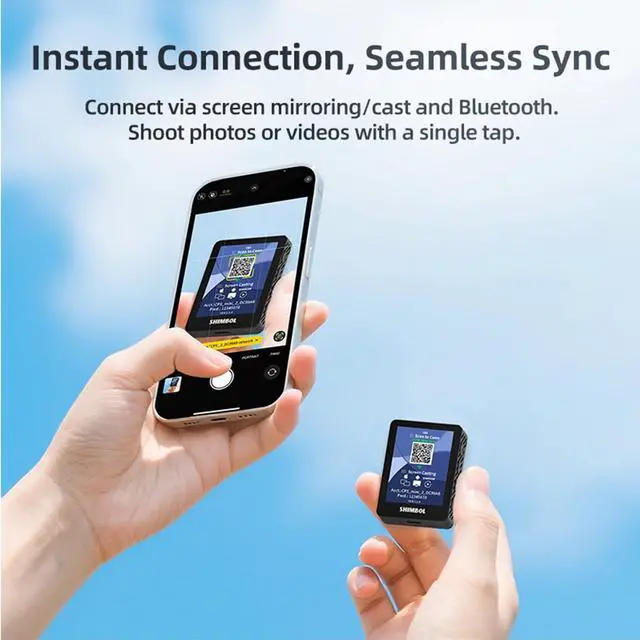 Alt view image 4 of 5 - Shimbol CP5 MINI 2 Wireless Vlog Selfie Monitor Screen Compatible with iPhone&Android, 2.4 Screen with Bluetooth Remote, Using Phone Rear Camera for Selfie Vlog No Delay Live Stream (Black)