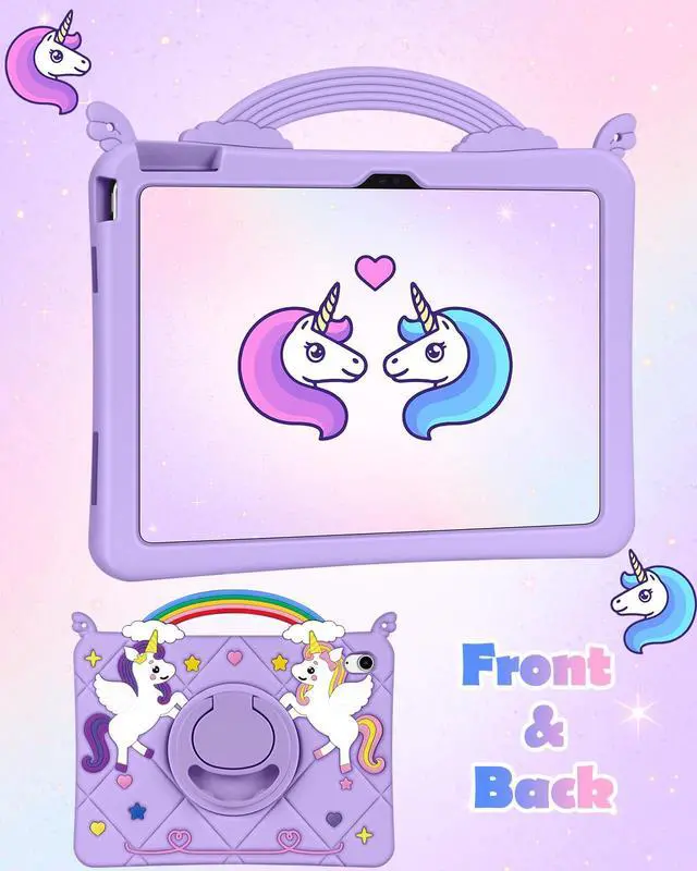 Alt view image 4 of 5 - Uppuppy for iPad A16 Case - for iPad 10th Generation Cases Cute Girls Kawaii Cover Girly 3D Cartoon Teen with Rotating Stand & Strap Soft Silicone Tablet Cover for Apple A16 11 Inch/10 gen 10.9 Inch