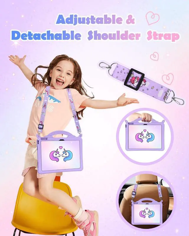 Alt view image 3 of 5 - Uppuppy for iPad A16 Case - for iPad 10th Generation Cases Cute Girls Kawaii Cover Girly 3D Cartoon Teen with Rotating Stand & Strap Soft Silicone Tablet Cover for Apple A16 11 Inch/10 gen 10.9 Inch