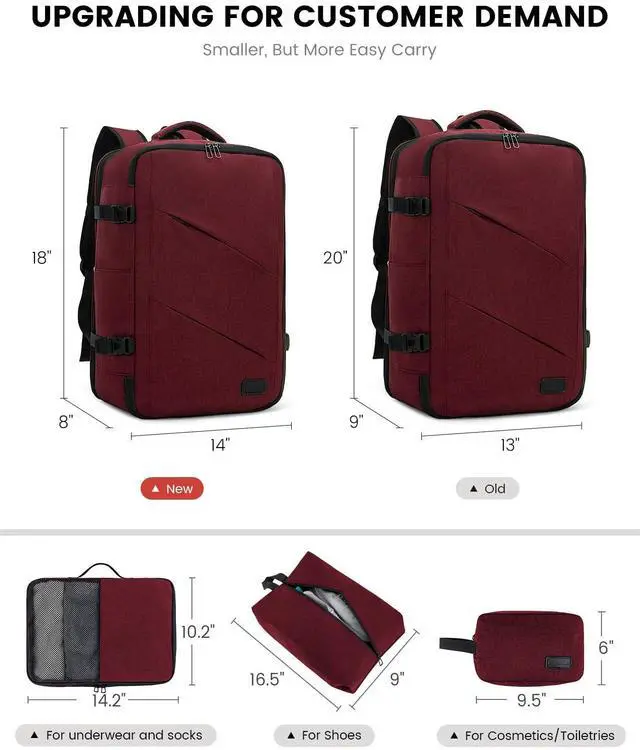 Alt view image 2 of 5 - LOVEVOOK Travel Carry on Backpack, Large 40L Personal Item Travel Bag for Men & Women Flight Approved with 3 Packing Cubes, Suitcase Water Resistant Luggage Daypack Business Weekender Bag