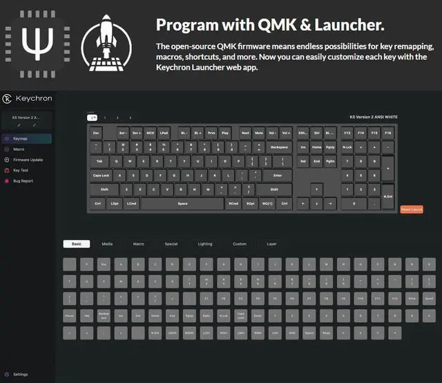 Alt view image 3 of 5 - Keychron K5 Version 2, QMK Ultra-Slim 100% Full Size Layout Wireless Mechanical Keyboard, Hot-swappable 104 Keys Low-Profile Mechanical Brown Switch, RGB Backlight Wired/Bluetooth for Mac/Windows