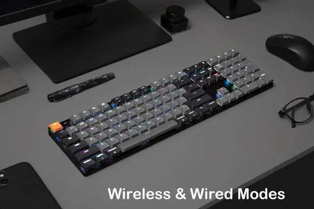 Alt view image 2 of 5 - Keychron K5 Version 2, QMK Ultra-Slim 100% Full Size Layout Wireless Mechanical Keyboard, Hot-swappable 104 Keys Low-Profile Mechanical Brown Switch, RGB Backlight Wired/Bluetooth for Mac/Windows