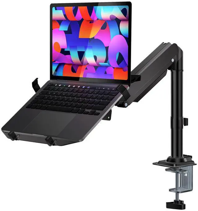 Main image of WALI Laptop Tray Desk Mount, Laptop Arm Mount Fits 10-15.6 Inch Notebook, 2-in-1 Gas Spring Monitor Arm for 17-32 Inch Computer Screen, Holds up to 22lbs(GSDM00LP), Black