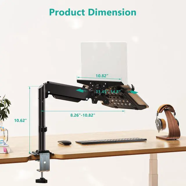 Alt view image 3 of 5 - WALI Laptop Tray Desk Mount, Laptop Arm Mount Fits 10-15.6 Inch Notebook, 2-in-1 Gas Spring Monitor Arm for 17-32 Inch Computer Screen, Holds up to 22lbs(GSDM00LP), Black