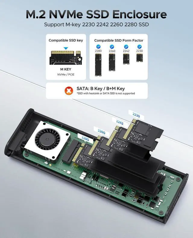 Alt view image 5 of 5 - ORICO 40Gbps M.2 NVMe SSD Enclosure with Thermostatic Cooling Fan, Supports up to 8TB, Thunderbolt 4/3 & USB4 Compatible, Backward Compatible with USB 3.2/3.1, M-Key SSD-COM2