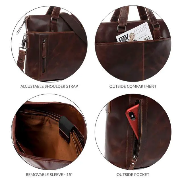 Alt view image 4 of 5 - BACCINI laptop bag 15" LEANDRO Large business briefcase leather bag Unisex brown