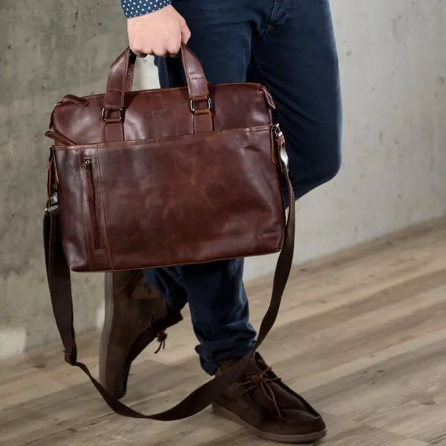 Alt view image 3 of 5 - BACCINI laptop bag 15" LEANDRO Large business briefcase leather bag Unisex brown