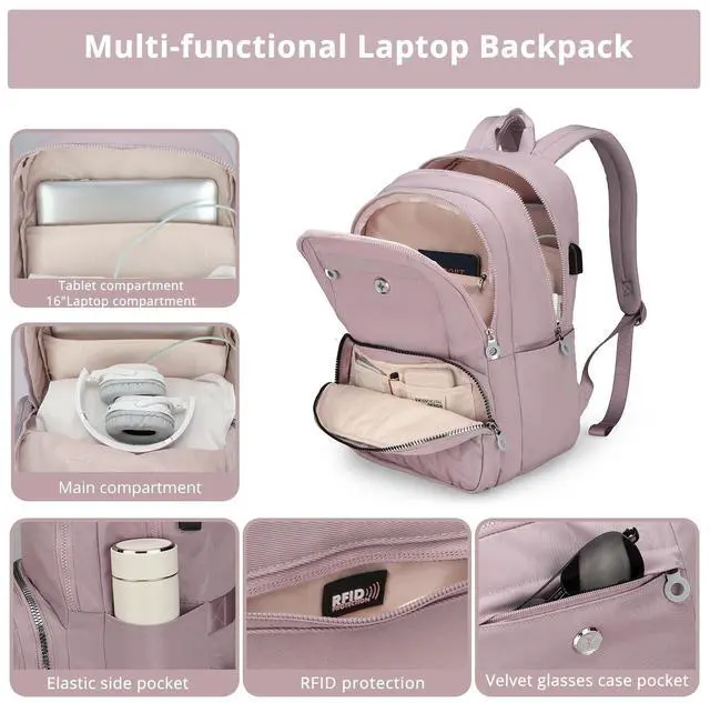 Alt view image 2 of 5 - Swissdigital Design Travel Backpack for Women, Pink Simple Laptop College Modern Backpacks for School with USB Charging Port for Womens Girls | FOUNEX