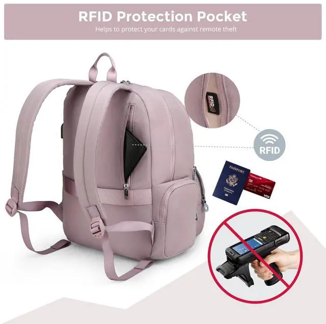 Alt view image 4 of 5 - Swissdigital Design Travel Backpack for Women, Pink Simple Laptop College Modern Backpacks for School with USB Charging Port for Womens Girls | FOUNEX