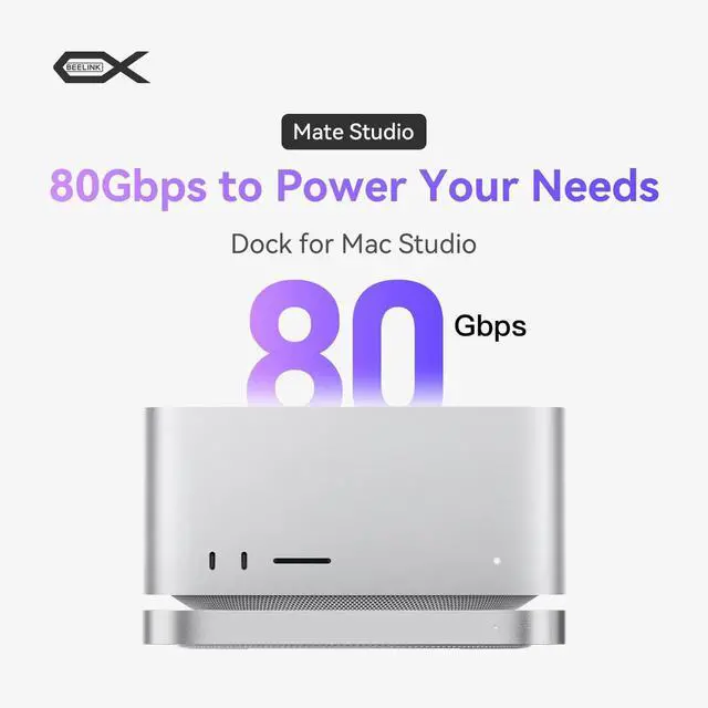 Alt view image 2 of 5 - BEELINK EX Mate Studio Stand-A 80Gbps SSD Expansion Dock for Mac Studio  Aluminum Alloy Stand with Dual PCIex2 M.2 Slots (16TB max), 80 Gbps USB-C & PD 3.0 Port  Frost Silver