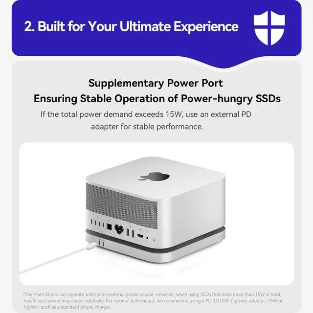 Alt view image 5 of 5 - BEELINK EX Mate Studio Stand-A 80Gbps SSD Expansion Dock for Mac Studio  Aluminum Alloy Stand with Dual PCIex2 M.2 Slots (16TB max), 80 Gbps USB-C & PD 3.0 Port  Frost Silver