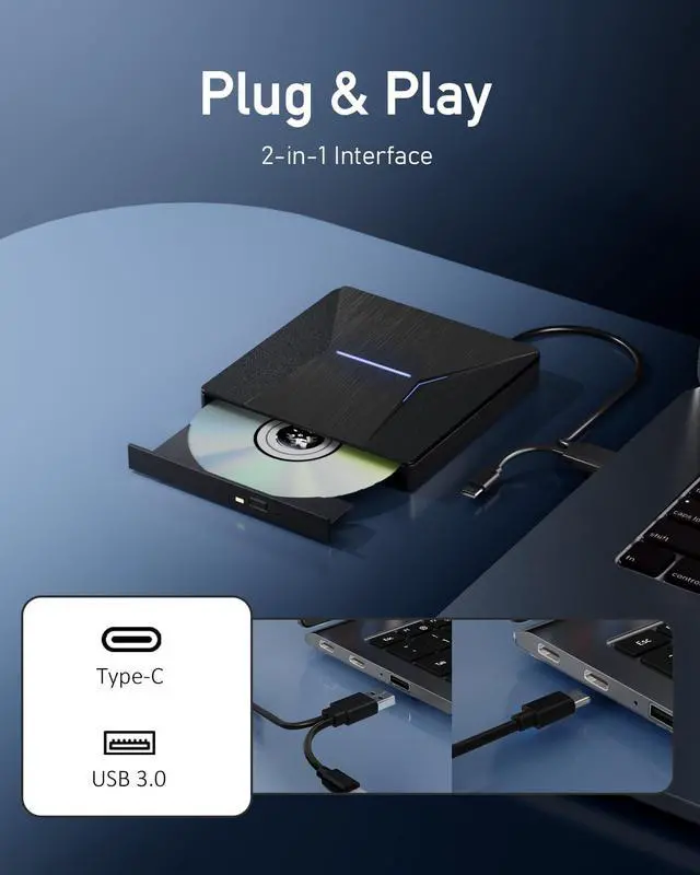 Alt view image 4 of 5 - External Blu-ray Drives for Laptop, External Blueray/dvd Drive for PC, USB 3.0 and Type-C Bluray Burner, CD DVD Blu Ray Disc Reader Writer Compatible with Windows XP/7/8/10, Laptop, Desktop, MacOS