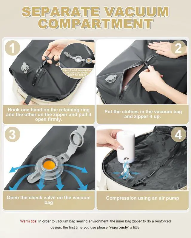 Alt view image 2 of 5 - winspansy Large Storage Vacuum Compression Travel Backpack Seal Bags with Pump Clothing 18x14x8 Inches Personal Item Work Carry on Business Vacpack College Laptop Backpack for Women Men Beige