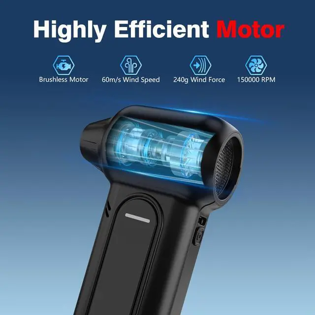 Alt view image 3 of 5 - ANABOX Electric Air Duster  150,000 RPM Cordless Blower, Brushless Motor, 4-Speed Adjustable, Rechargeable 8000mAh, LED Light for Computer, Keyboard, Car & Home Cleaning