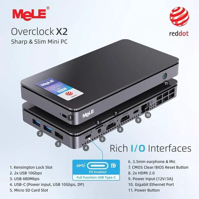 Alt view image 2 of 5 - MeLE Overclock4C N150 Mini PC (up to 3.6GHz 4C/4T) 8GB DDR4 256GB Micro Desktop Computer, 4K Triple Display, All-in-one USB-C, USB3.2/WiFi/BT/Ethernet on Business Home Office