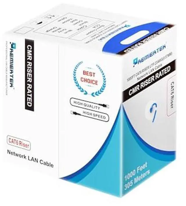 Alt view image 2 of 5 - Premiertek 1000Ft Cat6 23AWG 550MHz Solid 100% Bare Pure Copper UTP Solid 4-Pairs Network Ethernet LAN Cable Bulk Blue (CAT6-BC-1KFT-BL)