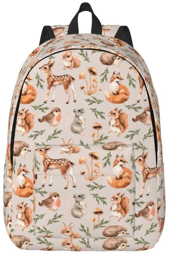 Main image of Duduho Cute Forest Animal Backpack 17.7 Inch Laptop Backpack Travel Hiking Daypack Squirrel Mouse Fawn Fox Hare Hedgehog And Birds Multipurpose Bookbag For Men Women