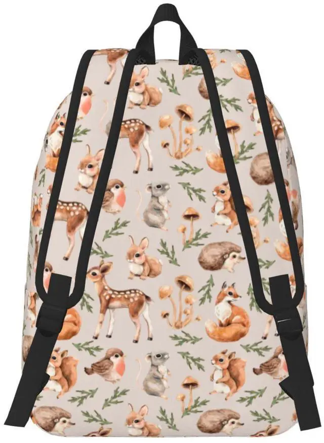 Alt view image 4 of 5 - Duduho Cute Forest Animal Backpack 17.7 Inch Laptop Backpack Travel Hiking Daypack Squirrel Mouse Fawn Fox Hare Hedgehog And Birds Multipurpose Bookbag For Men Women