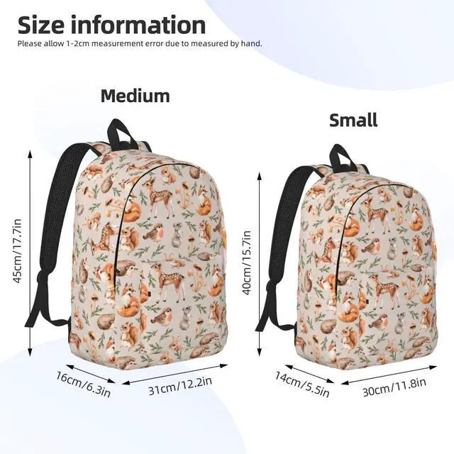 Alt view image 5 of 5 - Duduho Cute Forest Animal Backpack 17.7 Inch Laptop Backpack Travel Hiking Daypack Squirrel Mouse Fawn Fox Hare Hedgehog And Birds Multipurpose Bookbag For Men Women