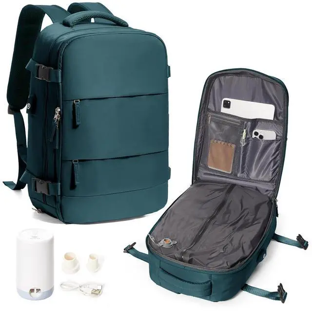 Main image of Vacuum Travel Backpack for Women Men Seal Compression Air Vacpack with Pump laptop Compression Bags with Shoe Compartment Flight Approved Personal item Travel Bag Carrry on Luggage Peacock Blue