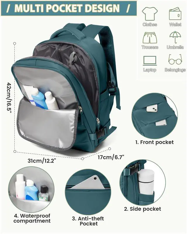 Alt view image 2 of 5 - Vacuum Travel Backpack for Women Men Seal Compression Air Vacpack with Pump laptop Compression Bags with Shoe Compartment Flight Approved Personal item Travel Bag Carrry on Luggage Peacock Blue