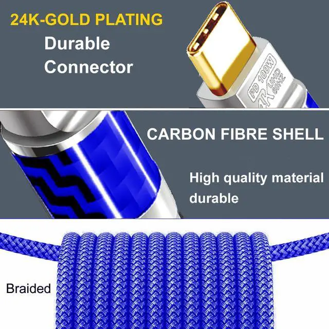 Alt view image 4 of 5 - YOTETION Type C to C 60FT Cable,4K@60Hz 100W Fast Charging - Carbon Fiber Braided, High-Speed Data Transfer for Xreal MacBook Pro iPad Pro iPhone 15 Pro Galaxy S22 Portable Monitor