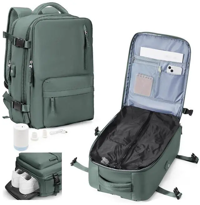 Main image of VENATIN Vacuum Backpack Travel with Pump for Women,Large Travel Backpack with Vacuum System,Personal Item Travel Bag 18x14 x 8 Inches,Water Resistant Business Work Laptop Backpack for Men,Army Green