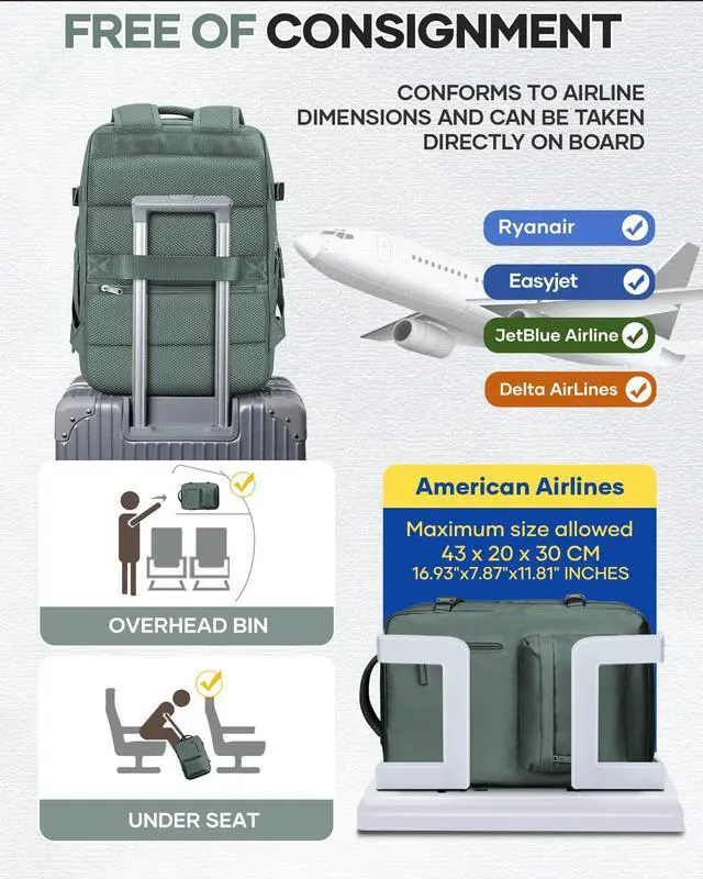 Alt view image 5 of 5 - VENATIN Vacuum Backpack Travel with Pump for Women,Large Travel Backpack with Vacuum System,Personal Item Travel Bag 18x14 x 8 Inches,Water Resistant Business Work Laptop Backpack for Men,Army Green