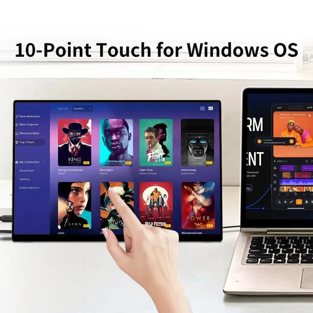 Alt view image 4 of 5 - DAMRAPT Portable Monitor Touchscreen 15.6" 1080P 10-Point Touch Screen, Travel Monitor with Protective Sleeve & Built-in Stand, HDMI USB C External Screen for Laptop, PC