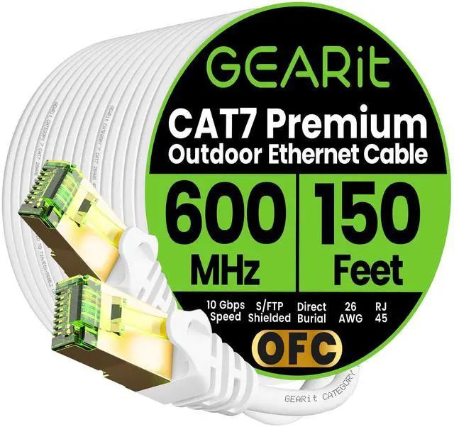 Main image of GEARit Cat7 Outdoor Ethernet Cable (150ft) SFTP Shielded Foil Twisted Pair, Pure Copper, LLDPE, Waterproof, Direct Burial, In-Ground, UV Resistant, POE, Network, LAN, Internet, Cat 7-150 Feet
