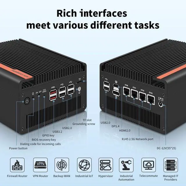 Alt view image 3 of 5 - Mini PC N100 NAS 5 M.2 Nvme Pocket NAS Small PC,4X2.5GbE LAN Mirco Desktop Computer 2HD 4K@60HZ,Router/QNAS/Firewall DDR5 for Office Business