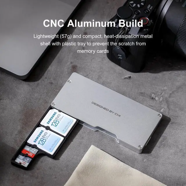 Alt view image 5 of 5 - CHI Ranger Air High Speed SD Card Reader & Storage Case Holder for SD/TF/Micro SD Cards - Aluminum Dual Reader with USB-C 3.2, Type-C UHS-II for Smartphone, Computer, Pad, Drone and Actions Cameras