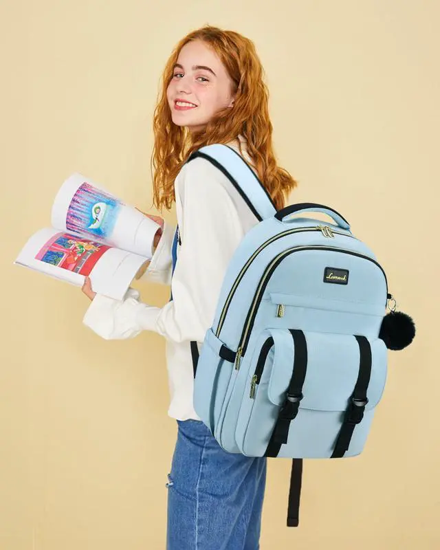 Alt view image 2 of 5 - LOVEVOOK School Backpack for Teen Girls, Student Backpack Purse for 14-16 Teenage, Cute Kid Bookbag, Back to School Backpacks Fit 15.6 Inch Laptop, Large College Travel Bag, Sky Blue