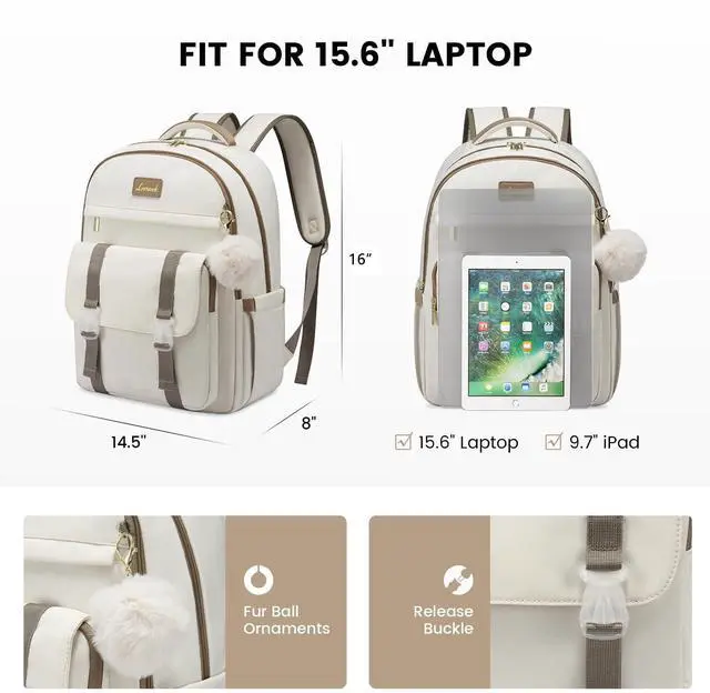 Alt view image 3 of 5 - LOVEVOOK School Backpack for Teen Girls, Student Backpack Purse for 14-16 Teenage, Cute Kid Bookbag, Back to School Backpacks Fit 15.6 Inch Laptop, Large College Travel Bag, Sky Blue