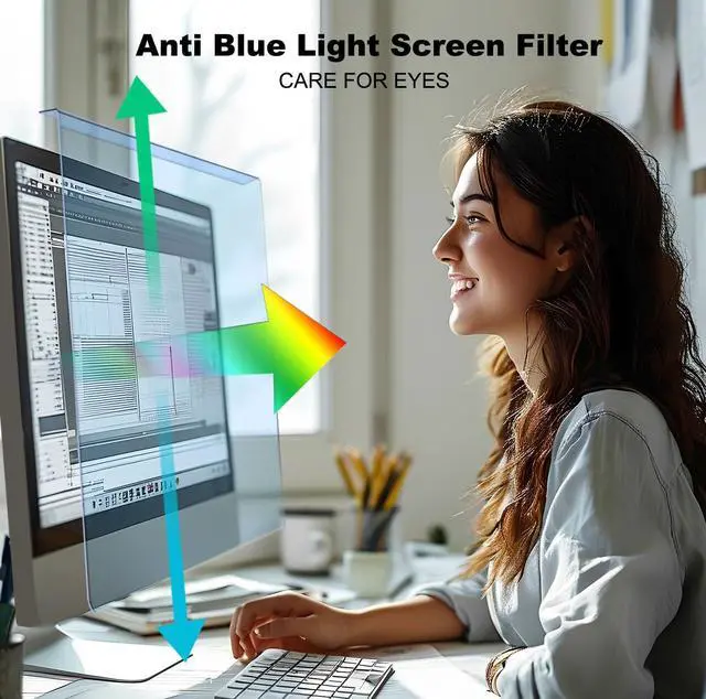 Alt view image 2 of 5 - 2 Pack Anti-Blue Light & Anti-Scratch Screen Protector Shield for 23, 23.6, 23.8, 24 Inches Desktop Computer Monitor, Hanging Block Filter Panel for Eye Protection