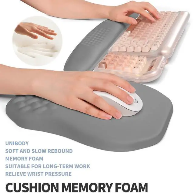 Alt view image 4 of 5 - Gleamtide 2-in-1 Ergonomic Set, Wave Keyboard Wrist Rest and Massage Slope Mouse Pad Wrist Support, Rebound Memory Foam for Relieve Carpal Tunnel Syndrome and Wrist Pain (Dark Grey)