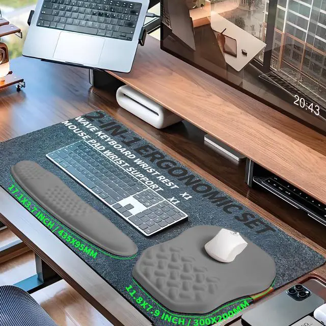 Alt view image 5 of 5 - Gleamtide 2-in-1 Ergonomic Set, Wave Keyboard Wrist Rest and Massage Slope Mouse Pad Wrist Support, Rebound Memory Foam for Relieve Carpal Tunnel Syndrome and Wrist Pain (Dark Grey)